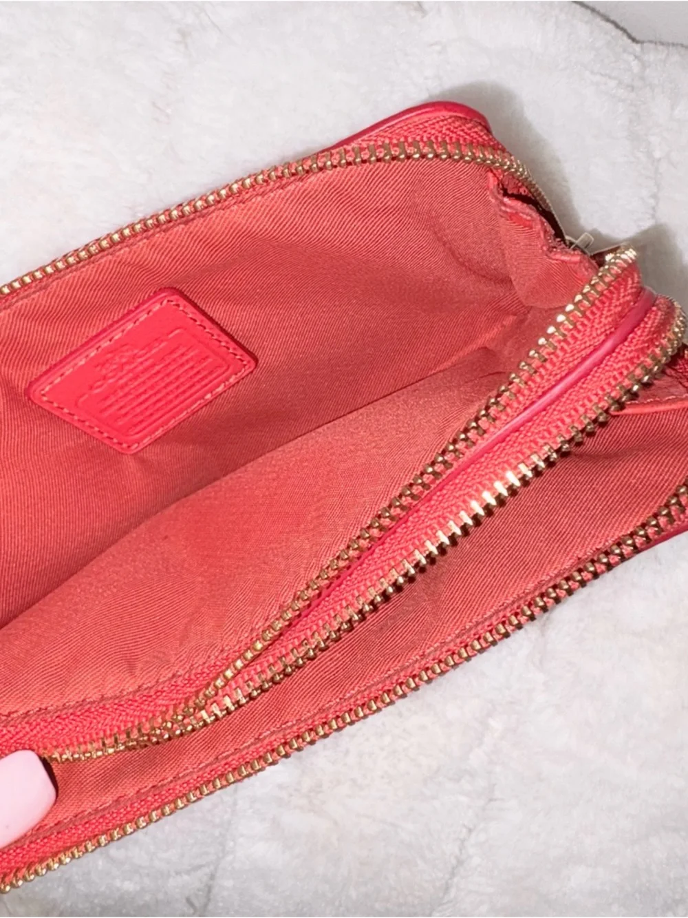 Coach orange Pebbled Leather Wristlet Clutch